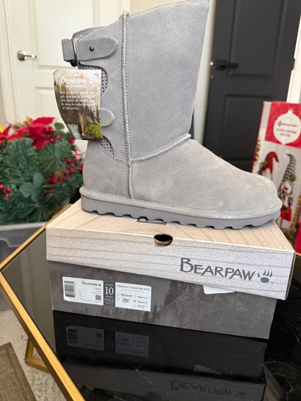 BearPaw Light Gray Suede Mid-Calf Boot